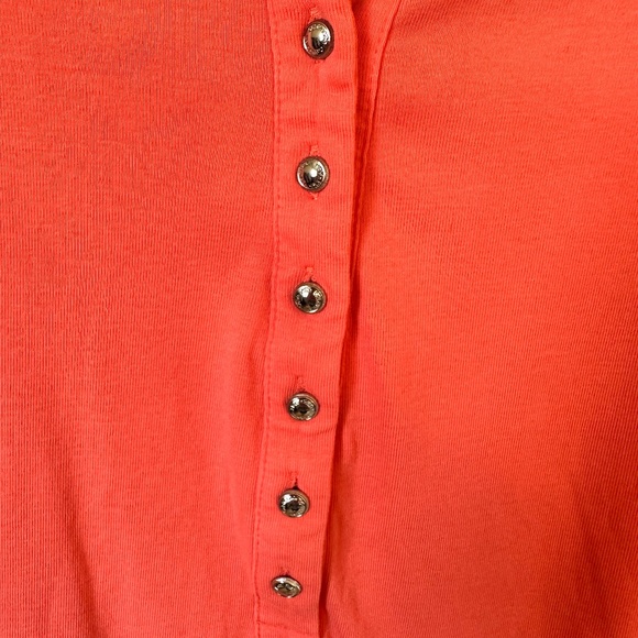 Calin Klien Coral Cap Sleeve Partial Button up T-shirt Size S - Picture 4 of 6